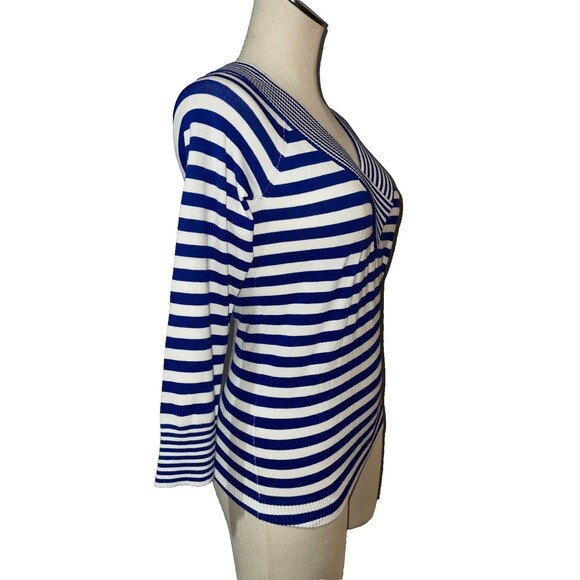 Banana Republic Women’s Cotton V-Neck Sweater size S Nautical Stripe Old Money - Picture 4 of 7